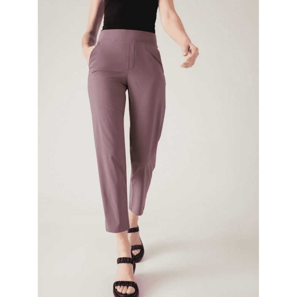 Athleta Brooklyn Mid Rise Ankle Pant Purple Athleisure Pull On Travel Size 24